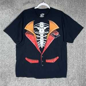 Dynasty Apparel Halloween Skeleton Suit Graphic T-Shirt Mens Size XL Black Bat‎